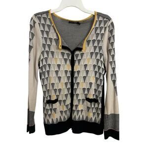 Nic + Zoe Silk Blend Geometric Button Front Cardigan Size Medium Dark Academia